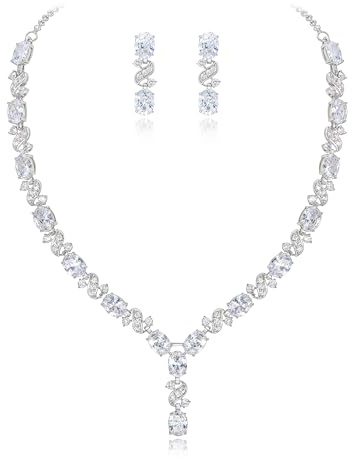 Clearine Juegos de Joyas de Mujer Cristales Óvalos En Forma de Bolita Infinito Collar y Pendientes para Novia Boda Fiesta Elegante Claro