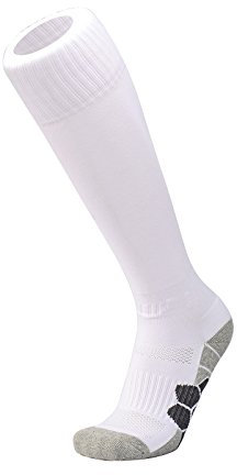DEBAIJIA Unisex Fußballsocken Sportsocken Knie Lang Herren/Damen, Jungen/Mädchen Atmungsaktiv Verschleißfest Fußball Strümpfe Stutzen Socken Weiß - S