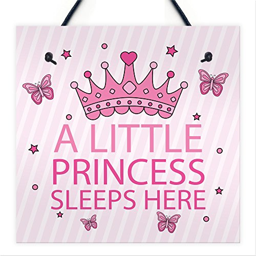 Red Ocean Princess Sleeps Hanging Wall Door Plaque Nursery Bedroom Sign Gift Baby Girls Fairytale Decor