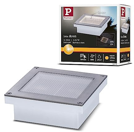 Paulmann 94238 Aron Spot solaire encastrable au sol LED carré avec 1 ampoule 0,7 W en acier inoxydable et plastique Blanc chaud 3000 K