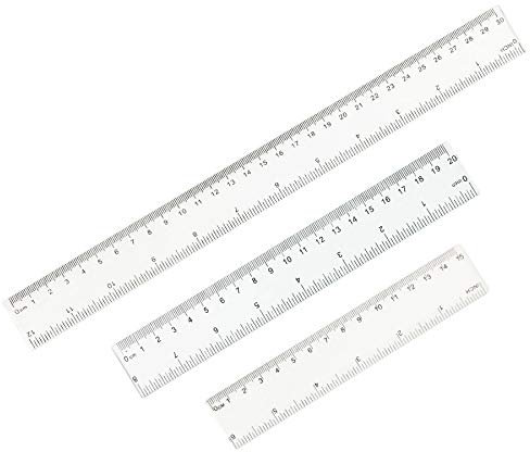 3er Pack Lineale aus Geradem Kunststoff, 15, 20, 30 cm (6, 8, 12 Zoll) Messlineal-Werkzeug, klar