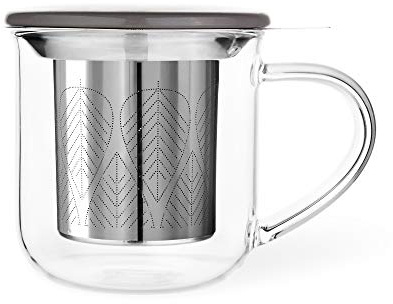 VIVA Minima Eva Glass Tea Cup with Infuser and Lid, 14 oz, Wool