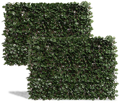 DOEWORKS Expandable Fence Privacy Screen for Balcony Patio Outdoor(Double Sides Leaves), 2PCS Faux Ivy Fencing Panel for Backdrop Garden Backyard Home Decorations