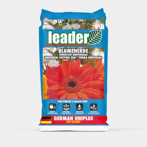 LEADER, Terriccio Universale, Ideale per Piante Verdi e da Fiore, Da Giardino, Terrazzo ed Interni, Con Fertilizzante e Perlite, Migliora Radicazione, Drenaggio e Vegetazione, Sacchetto da 20L