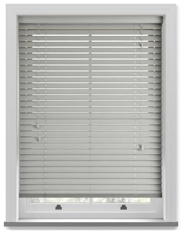 Made to Measure Fine Wood Venetian Blind with Strings - Dove Grey | Custom Made 50mm Fine Grain Faux Wood Venetian Blind with Strings. 35-60cm width x up to 120cm drop. Moisture Resistant.