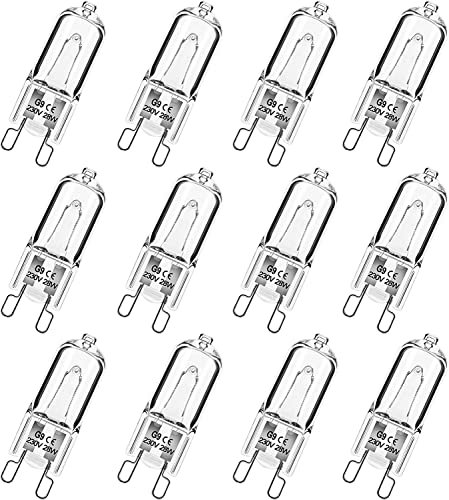 Simusi G9 Halogen Bulbs, G9 28W Light Bulbs, G9 Dimmable Capsule Bulbs, Warm White 230V 2700K, Non-Flicker,12 Pack