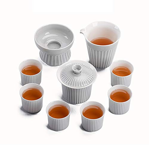 Servizio di caffè La confezione di set da tè in ceramica classica Kungfu comprende 6 tazze da tè una tazza da tè pubbliche un filtro da tè e un pacchetto regalo Gaiwan stile cinese classico Servizio d
