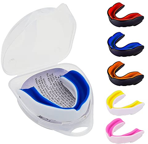Mundschutz Gum Shield - Professioneller Mundschutz für Kontaktsport, Rugby, Kampfsport, Karate, Rugby, MMA, Boxen, Hockey, Fußball flexibel für Jugendliche & Erwachsene (Weiß/Blau)