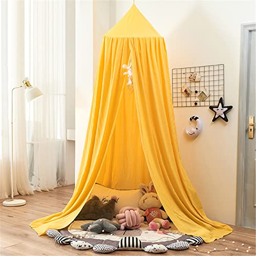 Baldachin, Betthimmel Kinder, Babybett Bettvorhang Hängende Rund Princess Insektennetz Moskitonetz für Kinderzimmer und Spielzimmer Dekoration (Gelb)