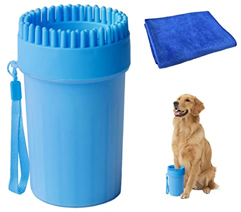 Houdao Nettoie Pattes Chien Portable Upgrade - Nettoyeur en Silicone avec Fibre Superfine pour Chiens, Chats et Animaux (Bleu)