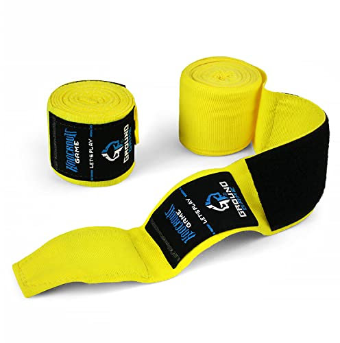 Ground Game Boxbandagen Neon Gelb 4 m Elastisch mit starkem Klettverschluss | Kampfsport Boxing Handwraps Box Bandagen Boxen Muay Thai MMA Training | Für maximale Stabilität
