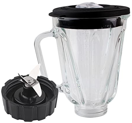 Veterger Replacement Parts 5 cups Glass jar with cross Blade and Base Bottom Cap, Compatible with Hamilton Beach Blenders