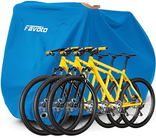 Favoto Fahrradabdeckung Fahrrad Abdeckplane Wasserdicht für 2-3 Fahrräder 210T Oxford-Gewebe Fahrradgarage Fahrrad Plane Schutzhülle Abdeckhaube mit Beutel 200 x 105x 110CM Blau
