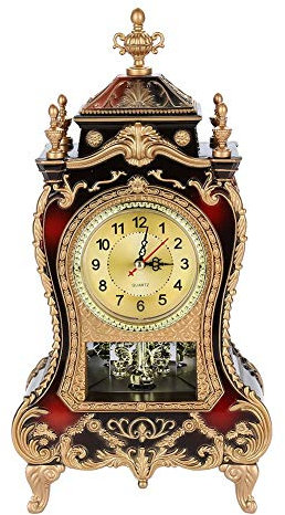 Tbest kaminuhr mit Westminster, Kaminuhren Für Wohnzimmer Vintage, Vintage Uhr Vintage Stil Kunststoff Tischuhr antiker Wecker für Zuhause und Hotel, dekorativer Schreibtisch (bräunlich-rot)