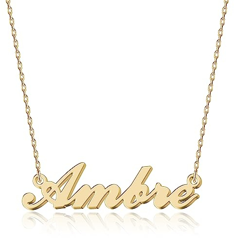 UMAGICBOX Collier Prénom Personnalisé Ambre en Acier Inoxydable, le Cadeau Mémorable pour Noël, Fête des Mères ou comme un Signe de Succès pour un Diplômé