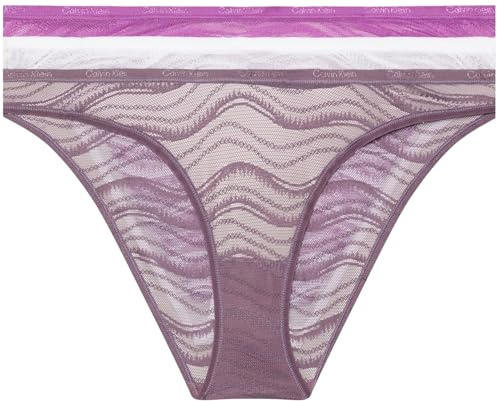 Calvin Klein dam 3-pack bikini (Low-Rise), Dahlia/Vintage Violett/Vit, XL, Dahlia/Vintage Violett/Vit, XL