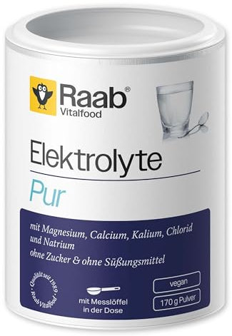 Raab Vitalfood® Elektrolyte Pur (170 g) - Elektrolyte ohne Zucker und ohne Süßungsmittel, Perfekt für Sportler bei Flüssigkeitsverlust, vegan, mit Messlöffel, für Muskeln, Nerven, Elektrolyt-Haushalt