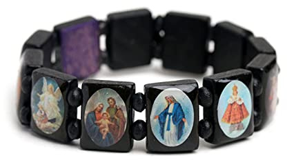 BHUEHSS Rosenkranz Jesus Armband aus Holz Elastische farbige Perlen katholischer Armreif religiöser Heiliger Heiliger Götter Hingabe Armband BK#, See picture for size, Holz