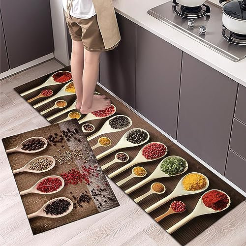 LIBRNTY 2 Pièces Tapis de Cuisine Antidérapant Résistant à la Poussière - Tapis de Bain Diatomite - Tapis de Cuisine Anti-Fatigue Design Abstrait Moderne (Noir E005)
