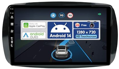 BXLIYER 9 Zoll Autoradio für Mercedes-Benz Smart 453 Fortwo (2014-2020) GPS Navigation - Wireless CarPlay Android Auto - Rückfahrkamera - Android 14 2 Din - DSP DAB Lenkradsteuerung Bluetooth 5.0