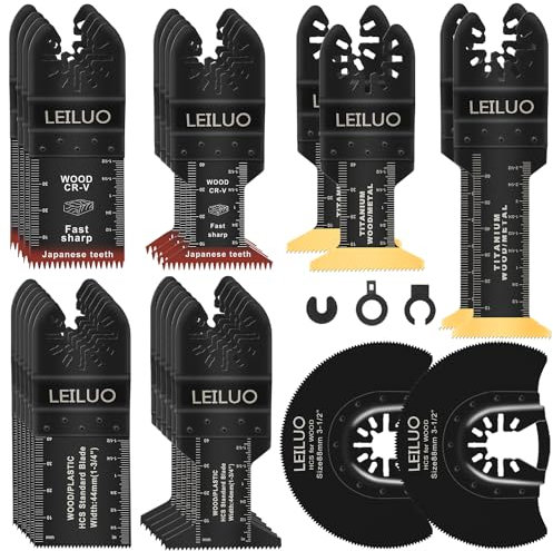 LEILUO 29Pcs Titanium Multitool Blade Kits for Wood Nails Drywall Japanese Tooth Multi Tool Blades Universal Oscillating Saw Accessories with Storage Bag Compatible with DeWalt Makita Dremel and More