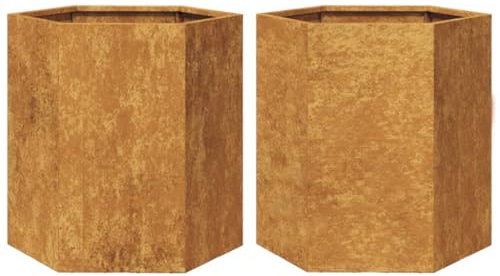 Helloshop26 Jardinière bac lit surélevé Plantes Fleurs Jardin terrasses Lot de 2 hexagone 46 x 40 x 45 cm Acier corten Marron 02_0039075