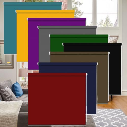 Verdunkelungsrollo Klemmfix 105 x 50 cm Thermorollo Klemmfix, Verdunklungsrollo Fensterrollo Rollo Sonnenschutz & Sichtschutz, Ohne Bohren für Fenster & Tür, Rot