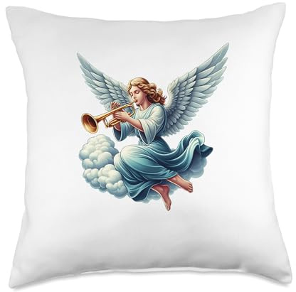 Beautiful Angel playing Trumpet - Angel Trumpet Throw Pillow