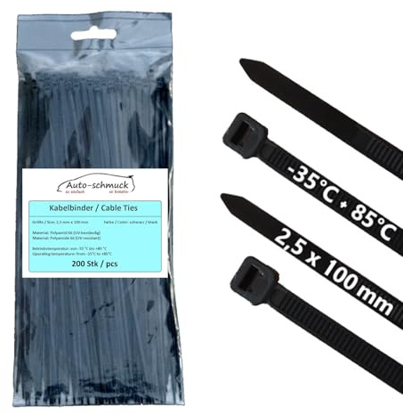 Auto-schmuck 200 Stück Kabelbinder UV Beständig Temperaturbeständig, chemische resistenz (schwarz, 100 x 2,5 mm)