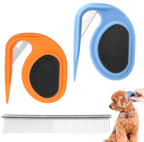 KASESSS 2 Stück Haarentfernungskamm Haustiere mit Kamm, Knotenkamm Haarentfernungswerkzeug, Wiederverwendbar Kämme Knoten Entfernen mit Klingen Pet Knitting Comb Haushalt Entfilzungsmesser Katze Hunde