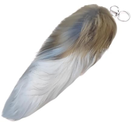 Fuchsschwanz Anhänger--etwa 43cm Fell Schwanz Keychain Extra Groß Schlüsselring Tasche Zusätze Auto Schlüsselketten Anhänger Weich Flaumig Dicht Dekoration Ursprüngliche Natürliche Farben (Khak)