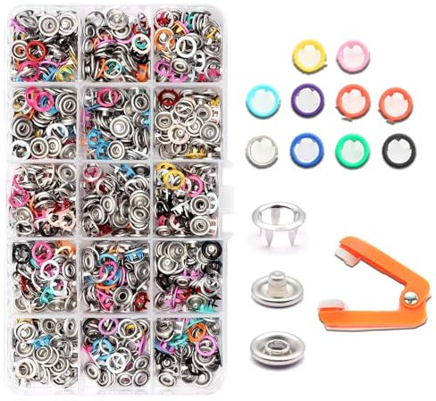 Druckknopf Set mit Zange, 200 Sätze 9.5mm Jersey Druckknöpfe Metall für DIY Basteln Baby Kinder Bekleidung Taschen Handgemaakt - 10 Farben