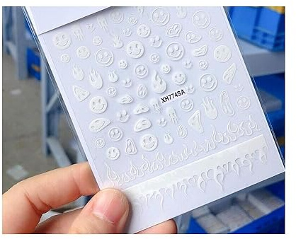 Happy Emoticons Fire Flame Flowers Nail Decal Sticker Xh774Sa White Nail Wraps Art Stickers Manicure Supplies for Women for Home Nails Full Long Lasting Easy Apply and Remove