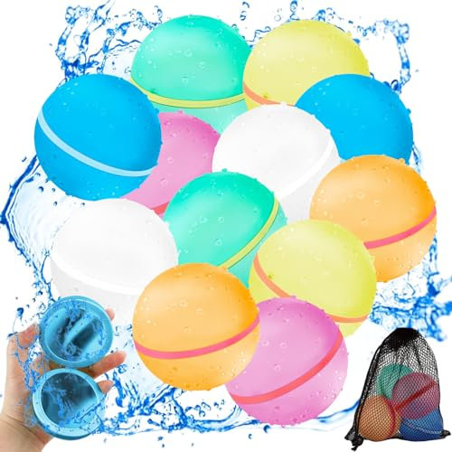 Wasserbomben Wiederverwendbar,12 Stück Wiederverwendbare Wasserballons Bomben,Selbstschließend magnetische Spritzbälle,für Kinder,Erwachsene,Strand,Poolparty,Strand,Wasserspielzeug,Sommer im Freien