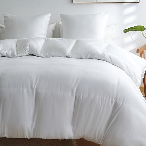 MOHAP 4 Pièces Parure de Lit Adulte Housse de Couette 200x200cm+Drap Housse 140x200+2 Taies d'oreillers 65x65cm Blanc Normal 80 Fils/cm² Housse de Couette 2 Personnes avec Fermeture Éclair