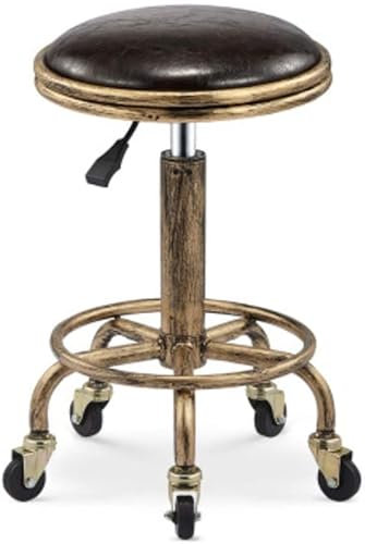 Vintage Bronze Rollhocker mit höhenverstellbaren Rädern und hochelastischem Schwamm für Nagelstickerei und Friseurstuhl