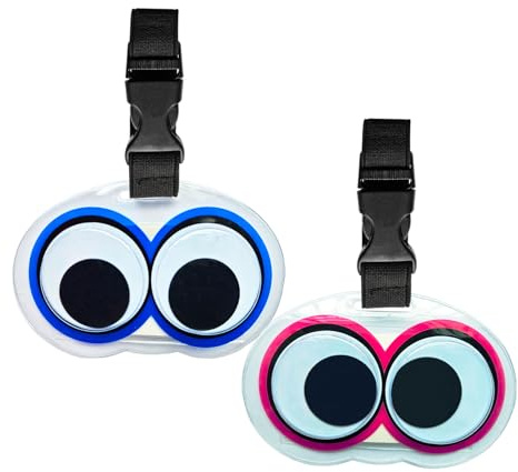 2 Stück Kofferanhänger Koffer, Lustige Wiggle Augen Koffer Etiketten für Reise, PVC Name Gepäckanhänger Handtasche Tag ID Adresse Etikett Reisezubehör für Männer Frauen Mädchen Jungen, Pink/Blau