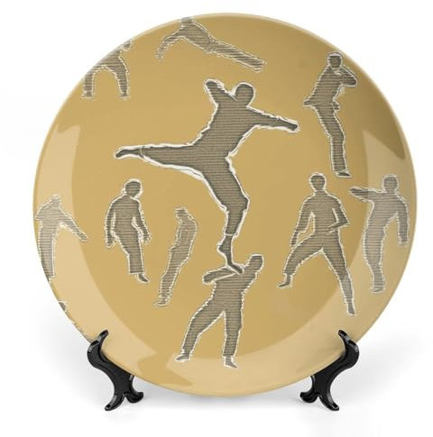 DWTJKMS Martial Arts Dekoteller aus Knochenporzellan, 17,8 cm, bedrucktes Muster, Keramikteller mit Präsentationsständer, Speiseteller, Kunsthandwerk, Ornamente zum Aufhängen an der Wand