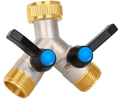OPERMAXER 2 Wege Y Verteiler [Großer Durchfluss], Wasserhahn Wasserverteiler mit Verlängerter Griff, 3/4 Zoll Messing Splitter mit individuellem Absperrhähnen, für Geräte/Gartenschläuche