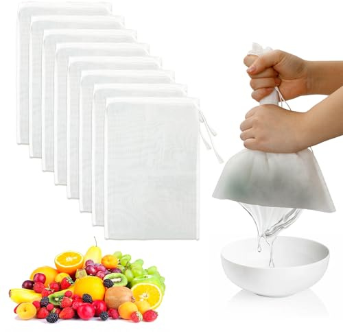 8 Pack Reusable Nut Milk Bags, Fine Mesh Cheese Cloth Bags for Straining, Ideal for Homemade Nut Milk, Juice, Coffee, Yogurt, Tofu, Soup, Cold Brew & More (11.8x7.87 Inches)