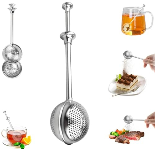 Tea Infuser for Loose Leaf Tea, Loose Leaf Tea Ball Strainer Steeper Stainless Steel Long Handle Fine Mesh Tea Diffuser for Mugs,Sifter for Baking Sugar Shaker Flour Duster (Full Mesh*1)