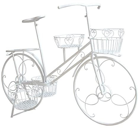 Supporto per vaso di fiori per pianta Porta del carrello per biciclette in bicicletta da fioriera in ferro battuto con 4 cestini per il giardino del ponte domestico patio giardino esterno supporto