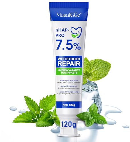 Hydroxyapatite Toothpaste,7.5% Hydroxyapatite,Fluoride-Free,Mint Flavor - Gentle Whitening, Freshens Breath, Strengthening Teeth Structure, Prevents Cavities 4.23oz (120g)