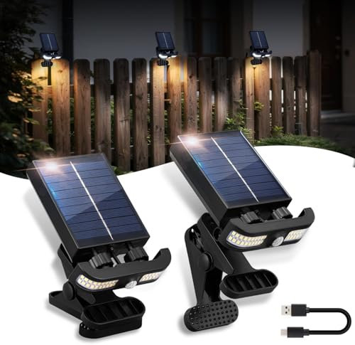 ICEKO Solarlampen für Außen mit Bewegungsmelder und Clip-Design,Dachrinnen Solarleuchten für außen,3 Modi, IP55 Wasserdicht solarstrahler für Garten, Zaun, Stufen (2 Stück)