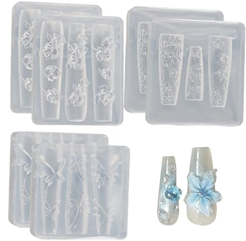 6 st nagelformar i silikon, 3D blomkonstformer, mjuka non-stick tvättbara återanvändbara konstformar för gör-det-själv-dekorationer