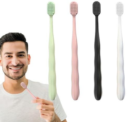 Confezione da 4 spazzolini da denti morbidi per adulti, spazzolini manuali, spazzolino da denti a testa larga per la casa, spazzolino portatile per coppia