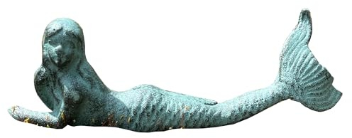 Alfie Francis 23.5cm (Length) Cast Iron Mermaid Garden Ornament Statue Outdoor Decoration Pond Nautical Home Decor