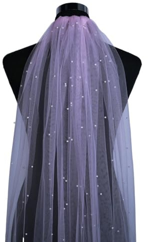 ZYAGH Braut Schleier Roter Brautschleier Mit Perlendekor, Weicher Tüllkamm, Schleierzubehör for Hochzeitskleid, for Hochzeitsfeier, Novias Fur Schleier(Pink)