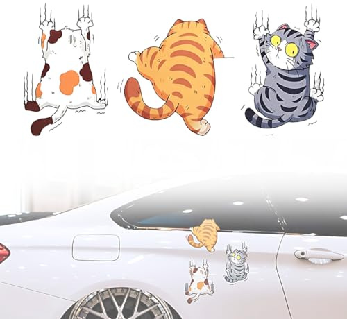 JUGUTA Pegatina 3D Coche, 3 Arañazos De Gato Etiqueta Engomada Impermeable Del Coche Del Pvc, Pegatinas Personalizadas Para Coches, Pegatinas De Coches Dibujos Animados, Apto Para Coches, Portát
