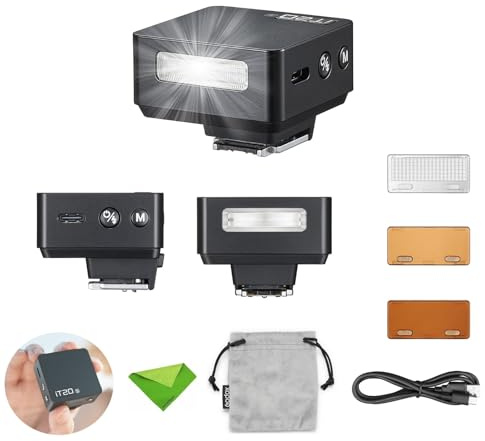 Godox iT20 F iT20-F TTL-Blitz für Fujifilm-Kameras, 700-fach-Blitzleistung, 1,5 s Blitzzeit, eingebauter Lithium-Akku, Mini-Blitzgerät mit Farbfiltern (Schwarz)